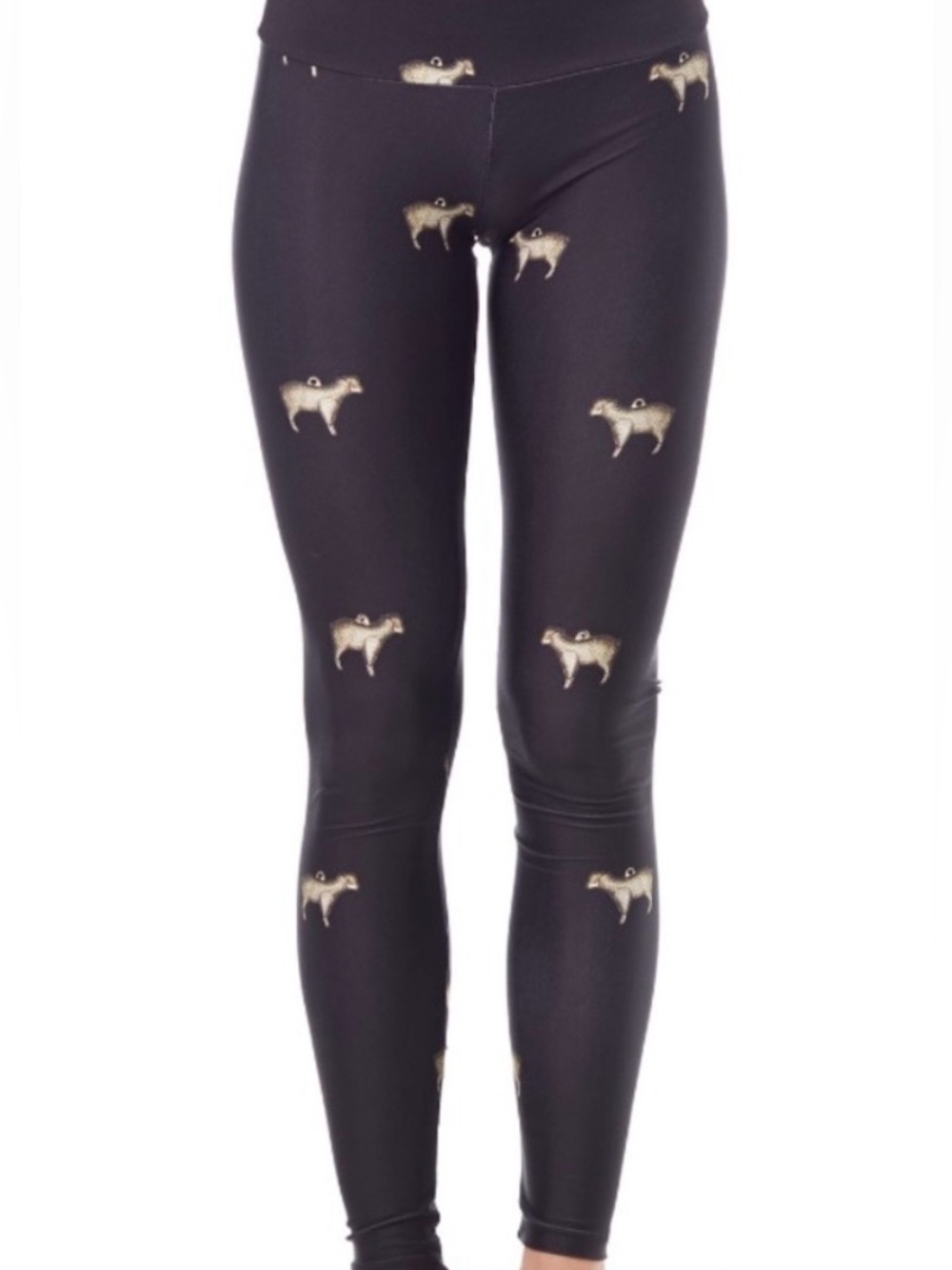 GOLDSHEEP Black Gold Sheep Mid Rise Shiny Sleek Active‎ Workout Legging Size L